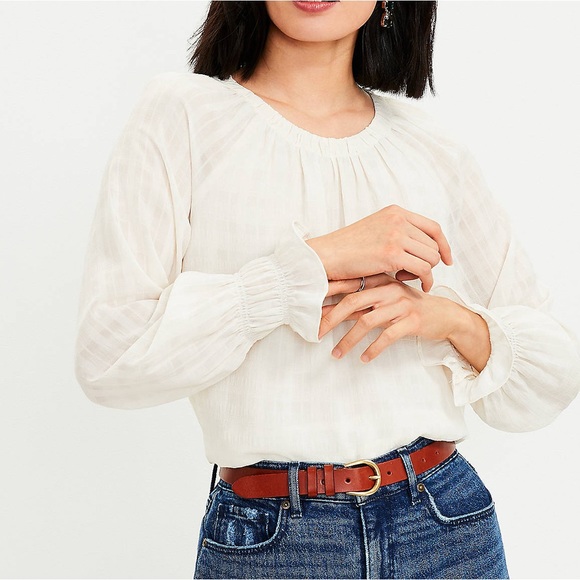 LOFT Tops - NWT Loft Smocked Cuff Blouse Size Large in Cream